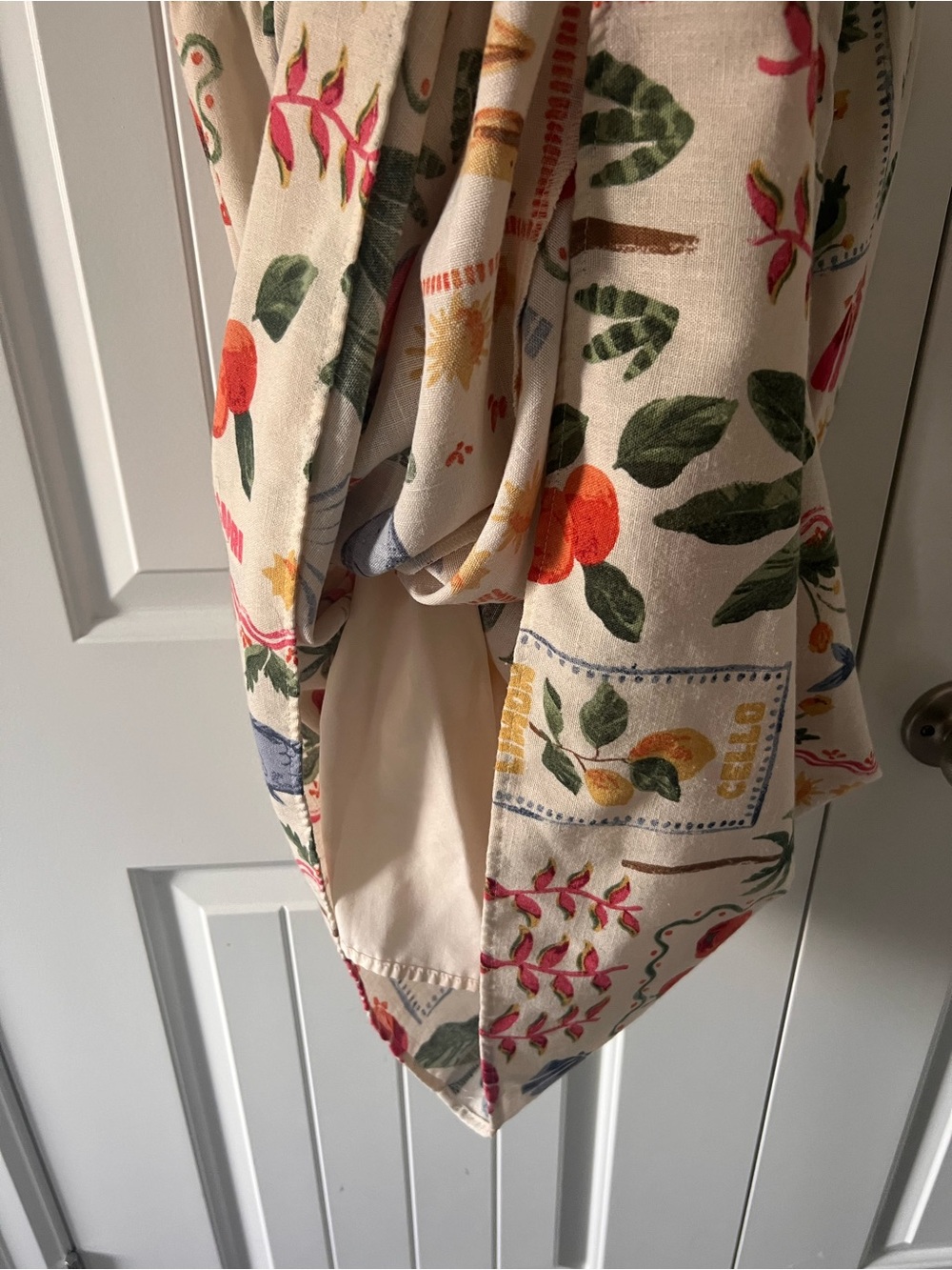 Square Neck Cream Midi Dress with Multicolour Botanical Coastal Italian Print - Picture 7 of 7